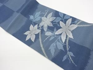  紗 花葉に芝模様織出し袋帯